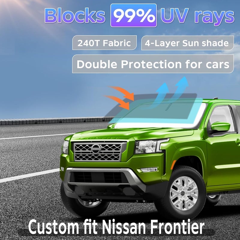 UKTOP Sun Shade Sunshade for Nissan Frontier 2022-2024 2025 2026 Windshield Cover, 4-Layers Sun Shield 240T Silver Sun Visor Foldable Front Window Shade Blocks UV Rays Car Accessories - Image 2